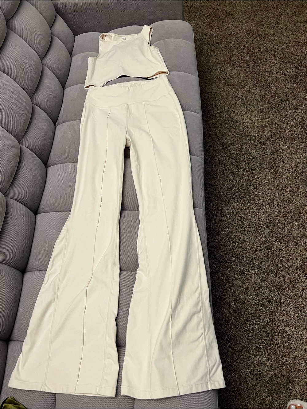 Fashion Nova Cream Flare High-Waist Pants / crop top